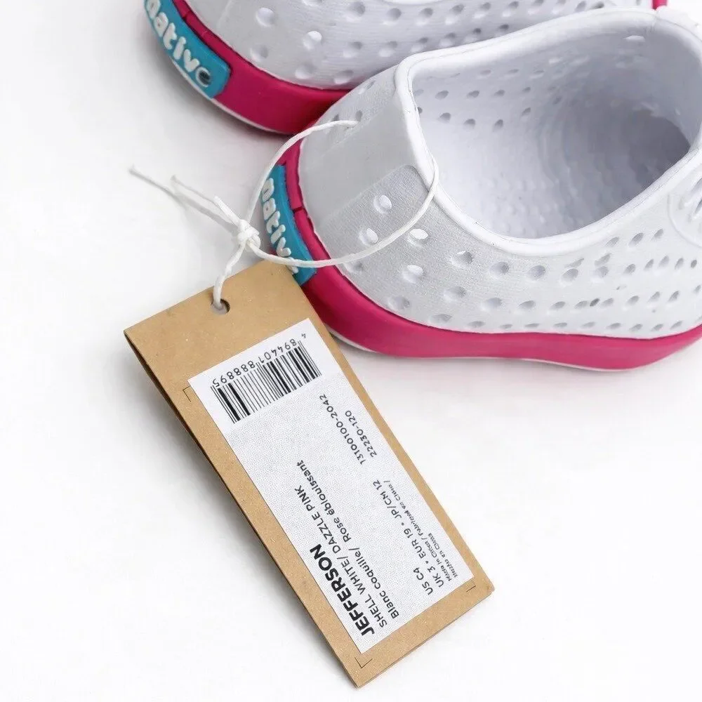 Native Jefferson Toddler Slip-On Water Shoes Shell White/Dazzle Pink C4 Lightwei